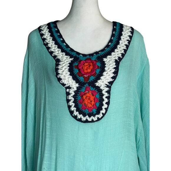 Boho Crochet Sheer Tunic Top Coverup Dress Festival Beachy Hippie Kaftan One Sz - Picture 2 of 10